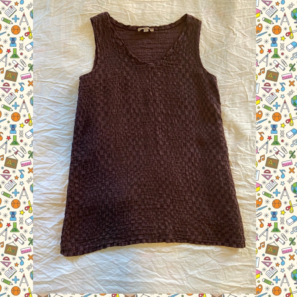 FLAX Sleeveless Popcorn Textured Long Tunic Blouse Brown Small (fits like Large)